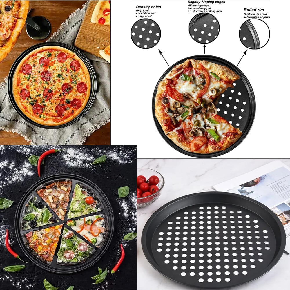 Tava cuptor rotunda Pufo Cook cu gauri pentru copt pizza, aluat, servire mancare, antiaderenta, 34 cm - 2 | YEO