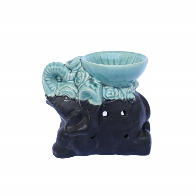 Vas din ceramica pentru aromaterapie Pufo Feng Shui, model elefant, 12 cm, negru/verde - 1 | YEO