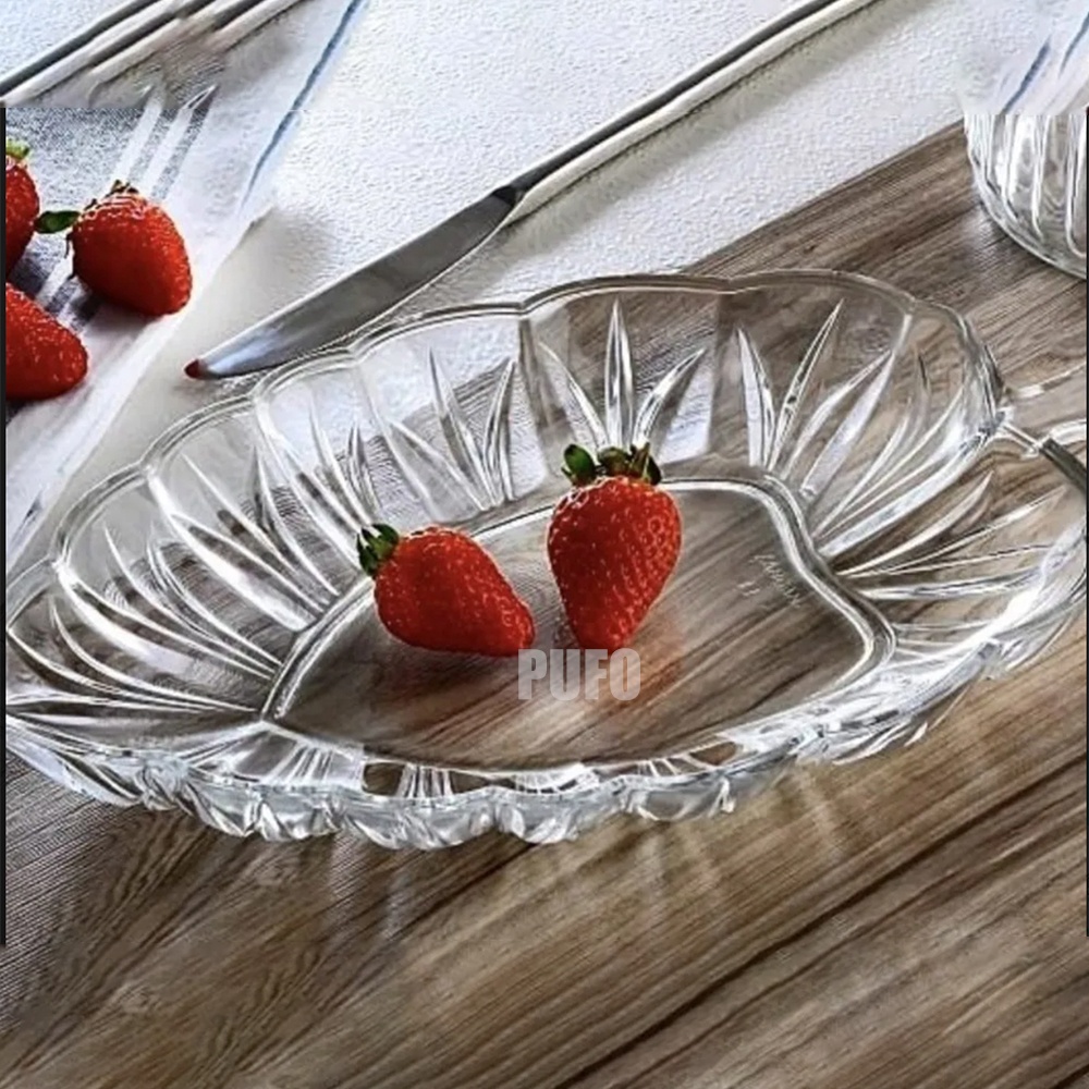 Bol elegant din sticla Pufo Leaf pentru servit aperitive, fructe, prajituri, 30 cm - 3 | YEO