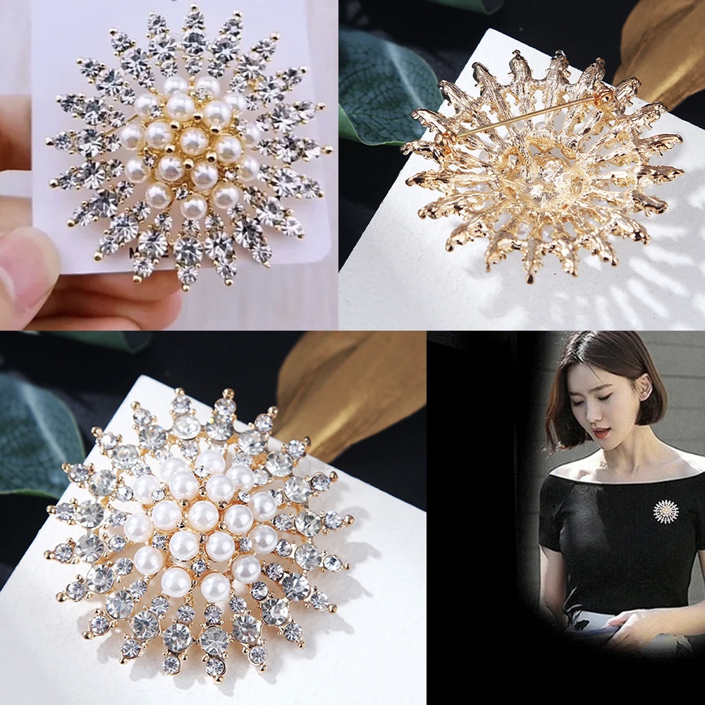 Brosa dama eleganta, Elegant Pearls, model perle acrilice si pietricele, auriu - 2 | YEO