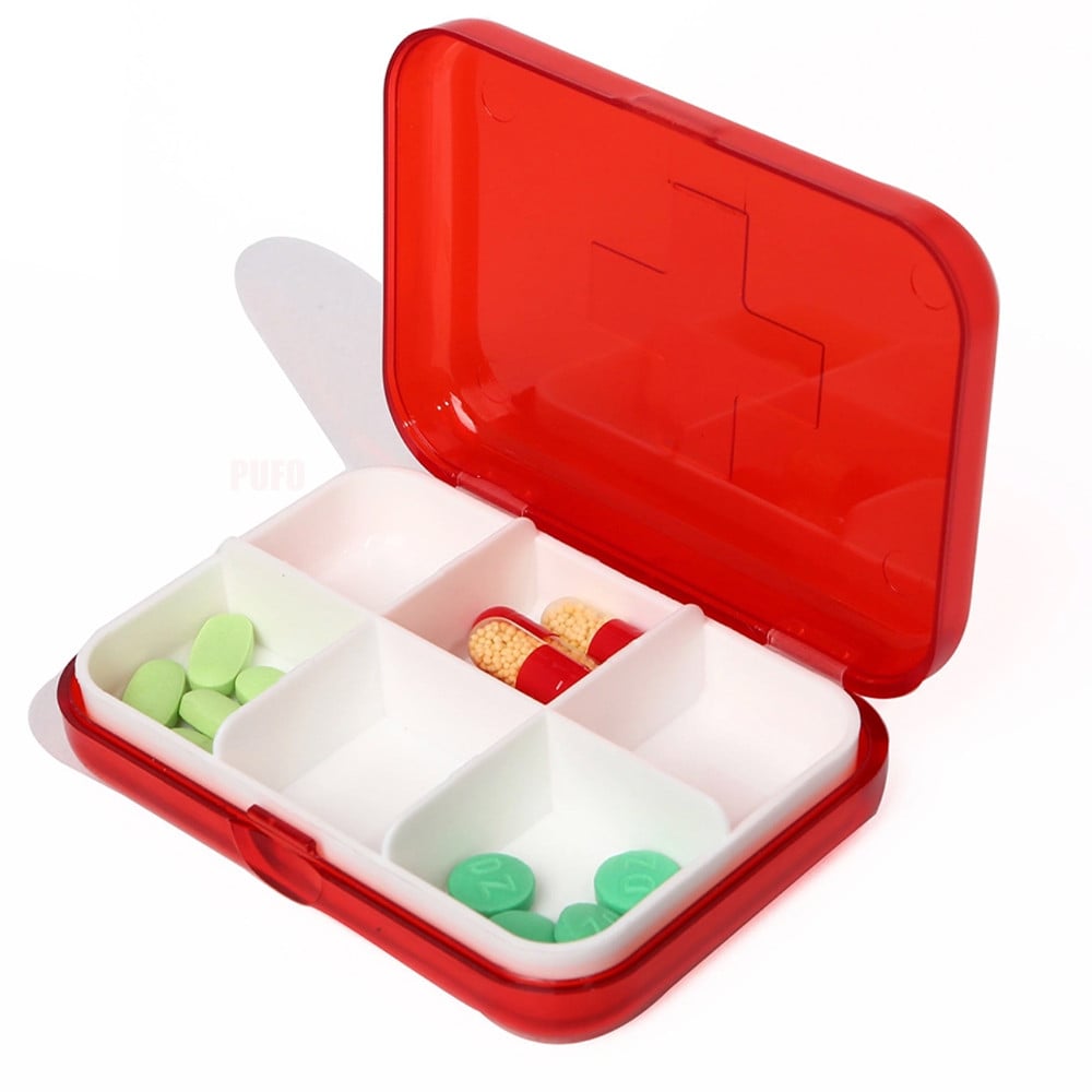 Cutie patrata pentru organizare medicamente, vitamine sau suplimente, Pufo Medicine, 9 cm, rosu - 1 | YEO