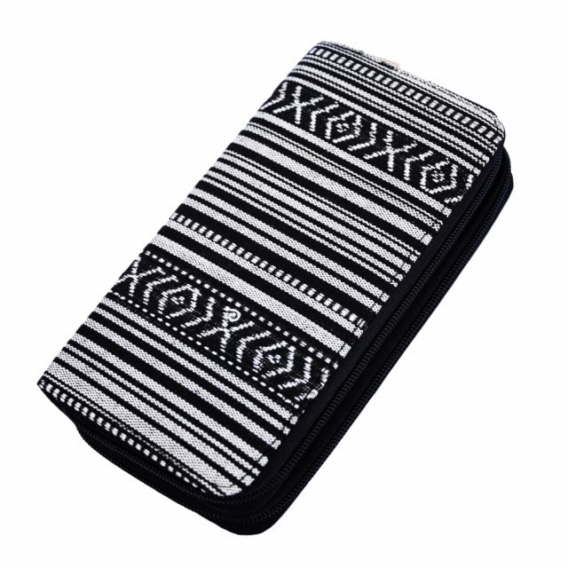 Portofel textil de dama dublu, Pufo Black Lines, cu fermoar, 20 x 12 cm, negru - 2 | YEO