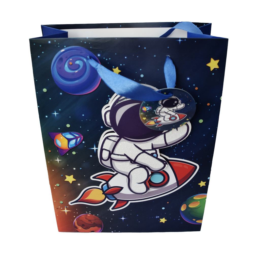 Punga de cadou Pufo Astronaut, 17.5 x 24 cm, albastru - 1 | YEO