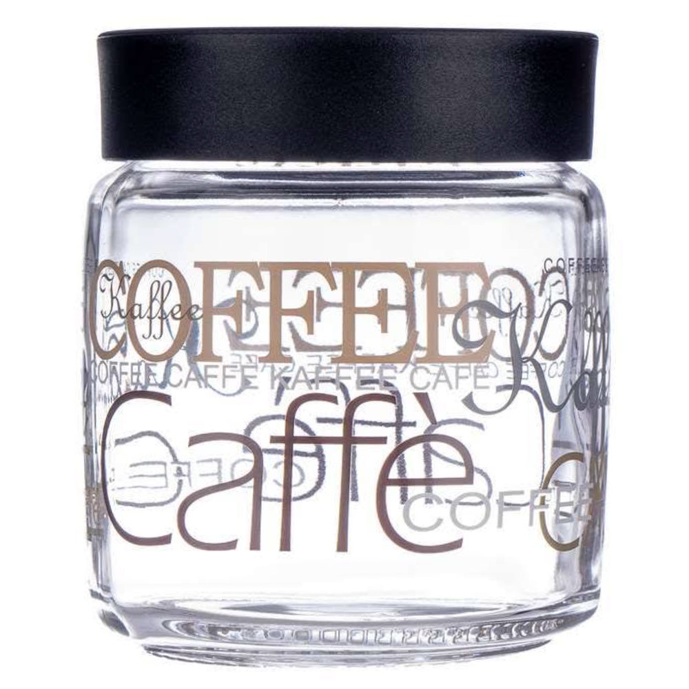 Recipient din sticla Pufo Black Coffee cu capac, pentru cafea, condimente, 750 ml