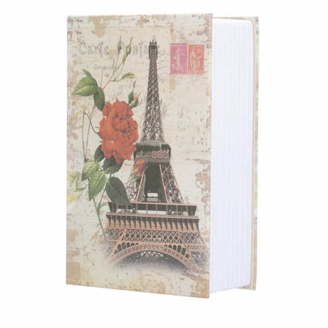 Seif secret tip carte Pufo cu cheie pentru blocare, model Turnul Eiffel, 18 x 12 cm