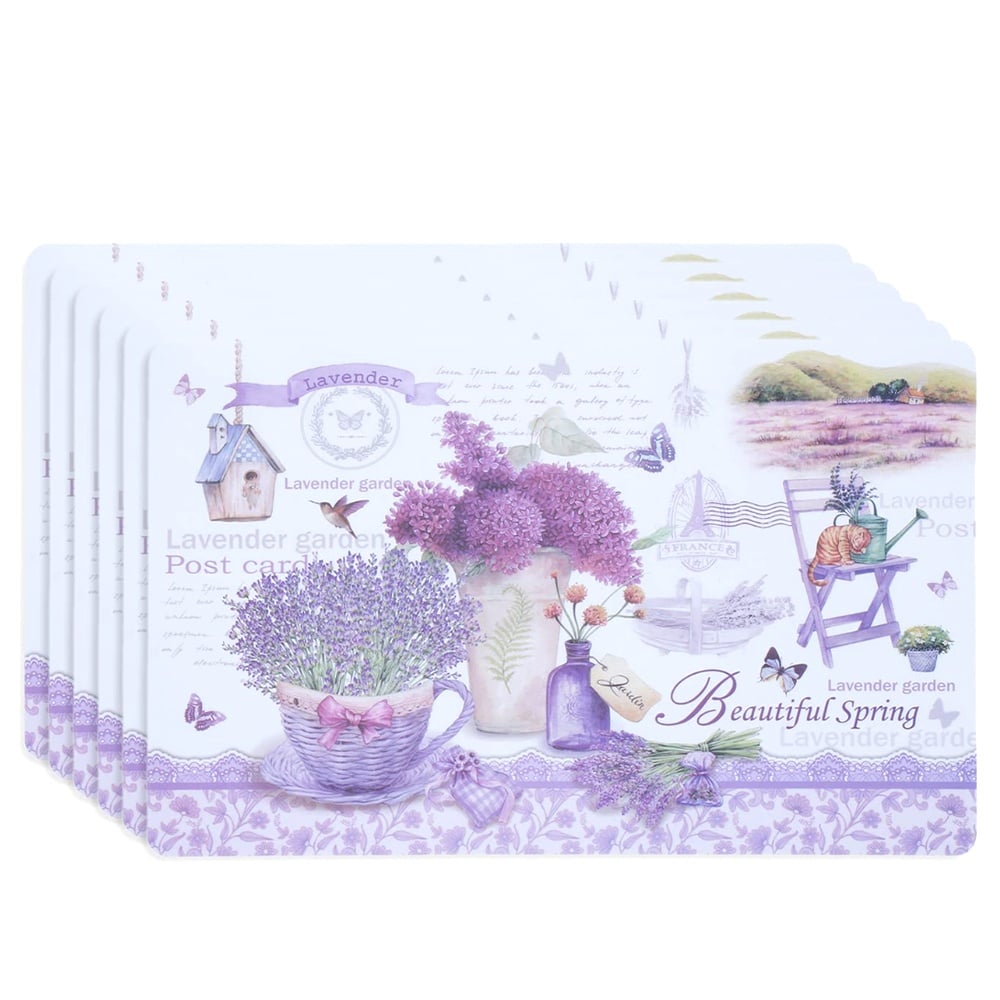 Set suport pahar si farfurie pentru servirea mesei, model Pufo Beautiful Lavander, 6 bucati