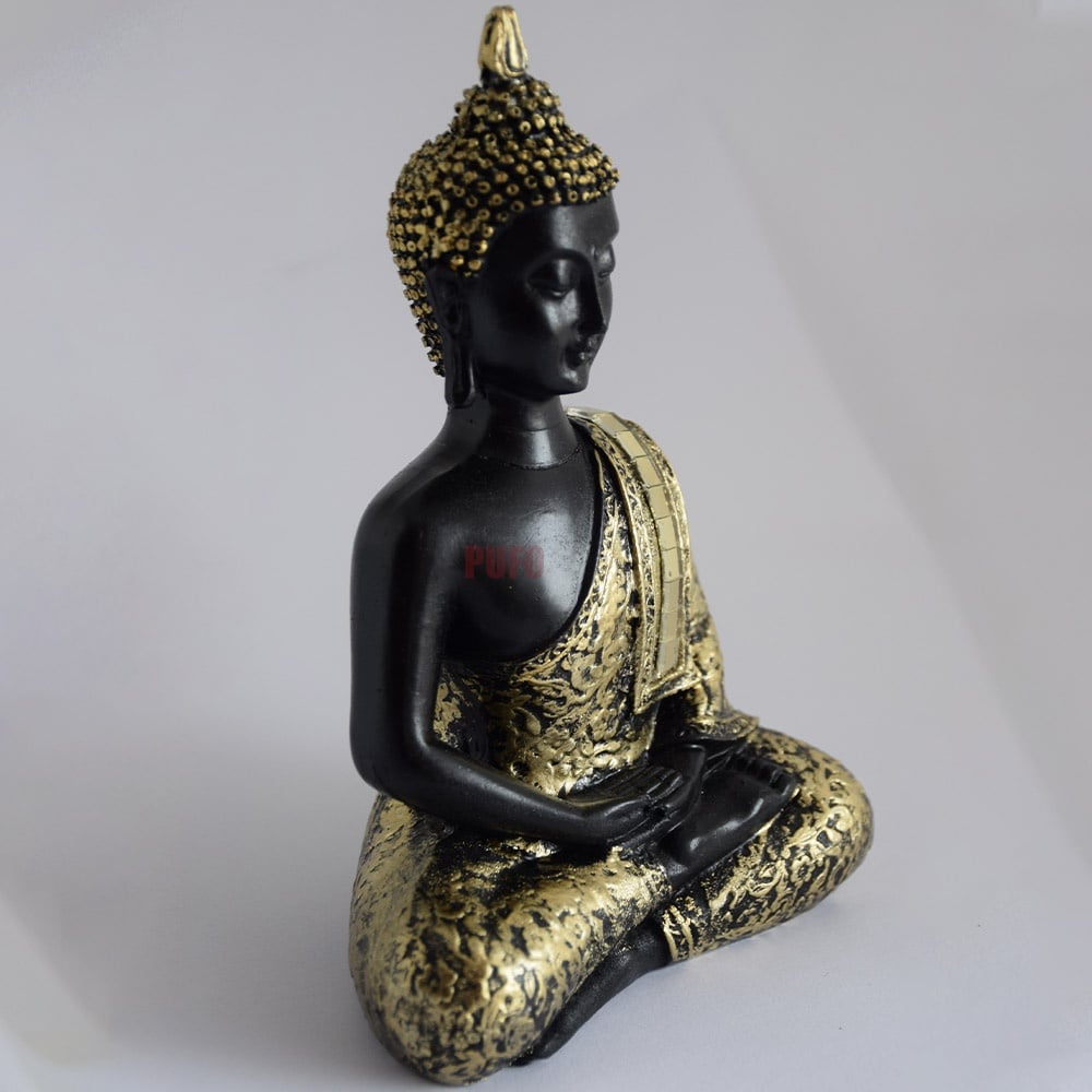 Statueta Buddha, decoratiune Feng Shui, 15 cm, negru/auriu - 2 | YEO