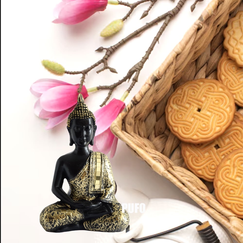 Statueta Buddha, decoratiune Feng Shui, 15 cm, negru/auriu - 3 | YEO