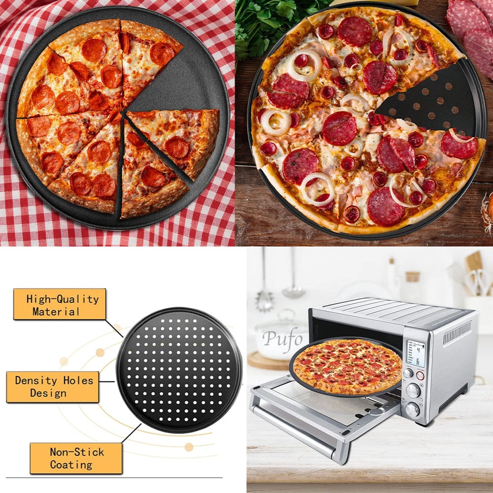 Tava cuptor rotunda Pufo Cook cu gauri pentru copt pizza, aluat, servire mancare, antiaderenta, 34 cm - 3 | YEO