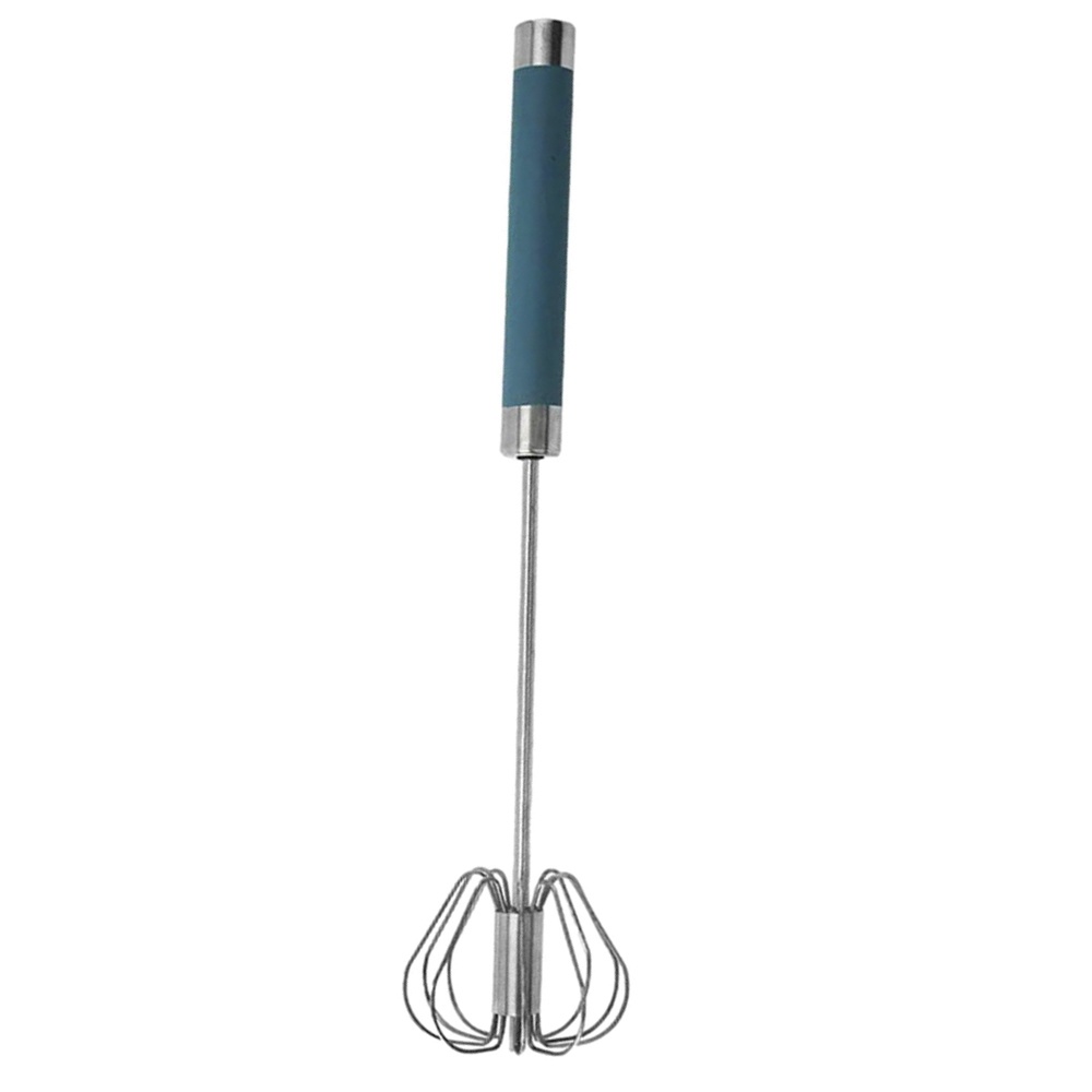 Tel practic semi automat Pufo din otel inoxidabil, tip mixer cu actionare manuala, pentru spumare si amestecare, 31 cm, albastru