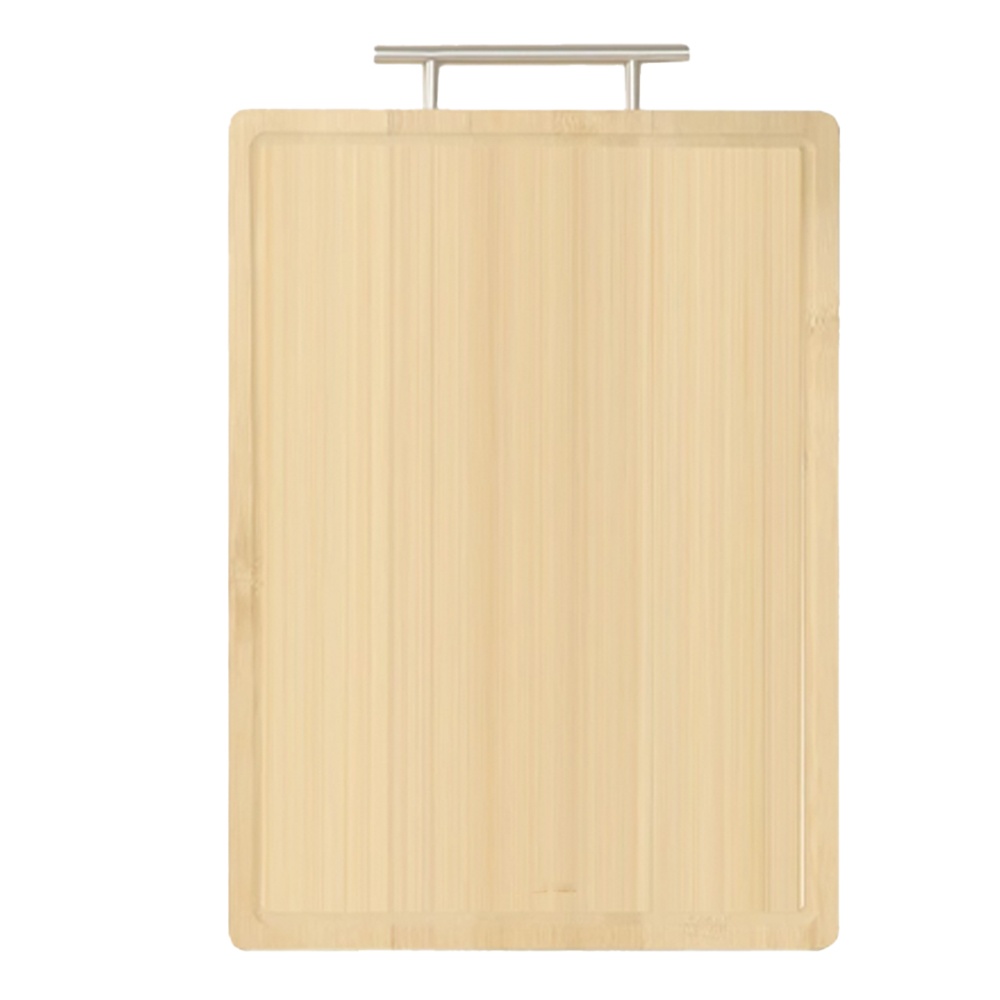 Tocator de bucatarie Pufo Premium din lemn de bambus cu maner din metal, maro, 41 x 28 cm