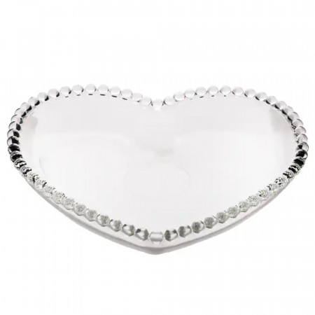 Bol de sticla elegant Pufo Heart pentru servire alune, fistic, bomboane, gustari, 22 cm