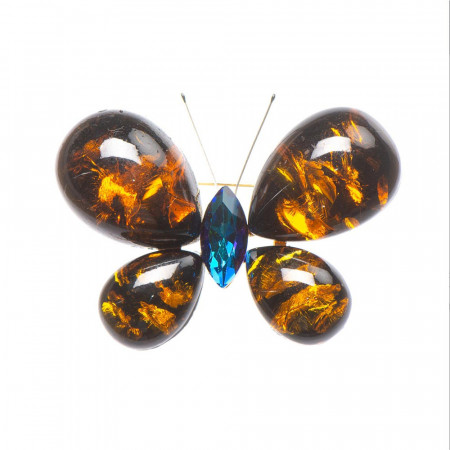 Brosa dama eleganta Pufo Mysterious butterfly, in forma de fluture, portocaliu/albastru