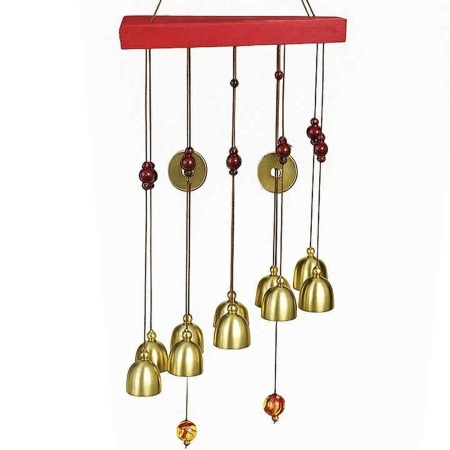 Clopotel de vant cu 10 clopotei pentru noroc si prosperitate, model Feng-Shui, auriu