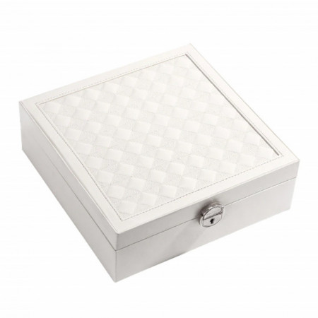 Cutie caseta eleganta Pufo Glam cu oglinda pentru depozitare si organizare bijuterii, crem