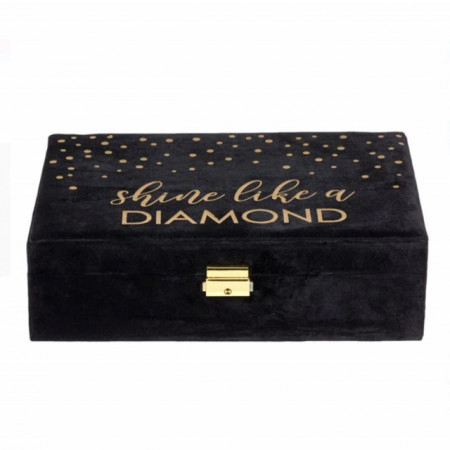 Cutie caseta eleganta Pufo Luxury Velvet pentru organizare si depozitare bijuterii din catifea, 30 x 20 cm, negru