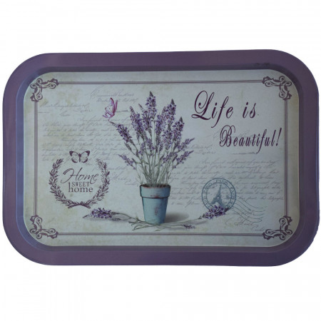 Farfurie metalica Pufo Life is Beautiful pentru servire desert, prajituri, aperitive, 34 x 23 cm