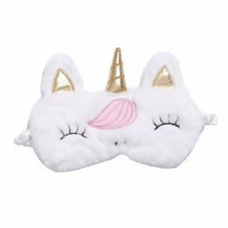 Masca pentru dormit sau calatorie, cu gel detasabil, Pufo Unicorn, 20 cm, alb