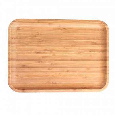 Platou Pufo din lemn de bambus pentru servire alimente, aperitive, dulciuri, pizza, 30 cm, maro