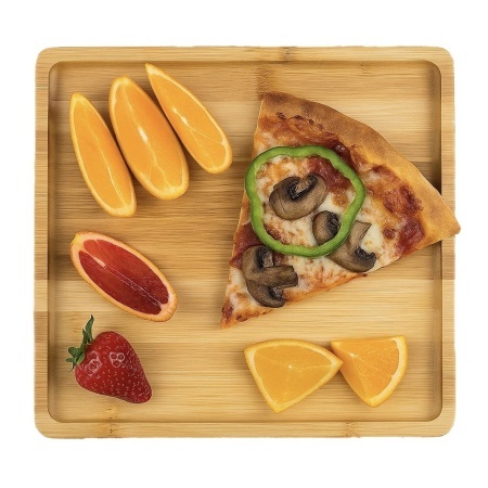 Platou Pufo din lemn de bambus pentru servire alimente, aperitive, dulciuri, pizza, 32 cm, maro
