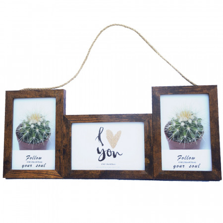 Rama foto decorativa cu 3 poze, Pufo Moderno, 41 x 17 cm, maro