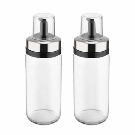 Set 2 recipiente Pufo din sticla si metal cu pulverizator pentru ulei si otet, 240 ml