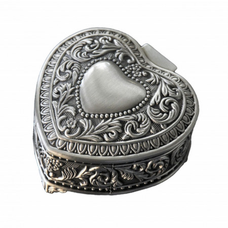 Caseta antimoniu metalica Pufo Soul pentru depozitare si organizare bijuterii si accesorii, model in forma de inima, argintiu