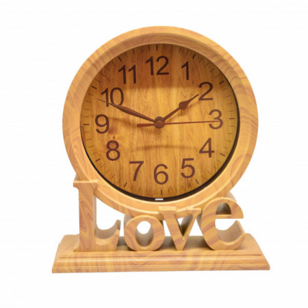 Ceas de masa Pufo Love, model Vintage, 20 x 18 cm, maro