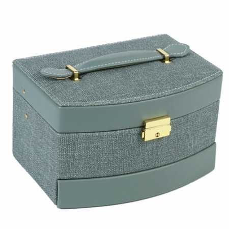 Cutie eleganta de dama Pufo Glance pentru depozitare si organizare bijuterii si accesorii, model etajat, verde