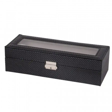 Cutie eleganta Pufo pentru depozitare si organizare cu compartimente pentru 6 ceasuri, negru