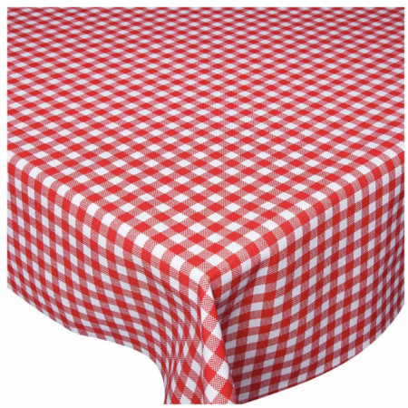 Fata de masa tip musama Pufo Classic, 140 x 180 cm, alb/rosu