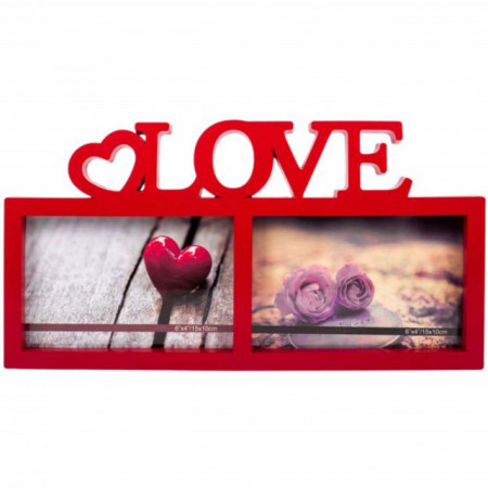 Rama foto decorativa Pufo Love pentru 2 poze, 31 x 16,5 cm, rosu