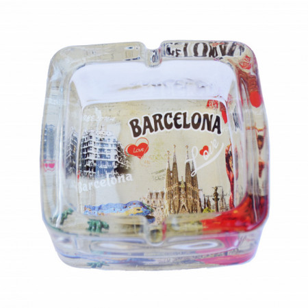 Scrumiera Pufo din sticla, model Love Barcelona, 9,5 cm