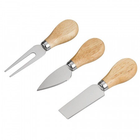 Set 3 cutite Pufo pentru servire branza, cascaval, cu maner din lemn