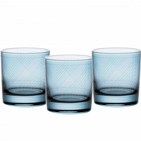 Set 3 pahare Pufo Glam din sticla pentru bauturi alcoolice sau racoritoare, 300 ml, albastru