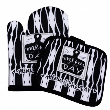 Set manusa de bucatarie Pufo Menu of the Day cu suport pentru vase fierbinti