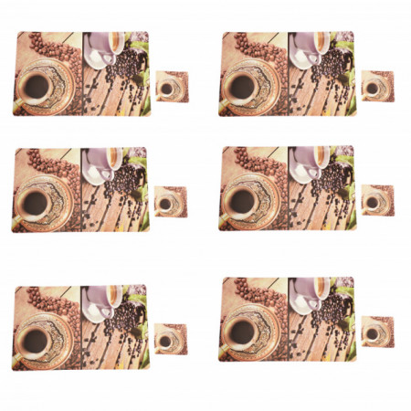 Set suport pahar si farfurie pentru servirea mesei, model Pufo Cup of Coffe, 6 bucati
