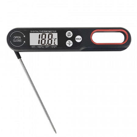 Termometru digital cu sonda Pufo, Display mare usor de citit, -50°C ~ +300°C, Oprire automata, Model pliabil, Negru