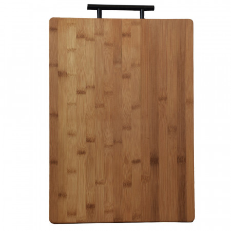 Tocator de bucatarie gros Pufo Premium din lemn de bambus cu maner din metal, maro, 45 x 32 cm