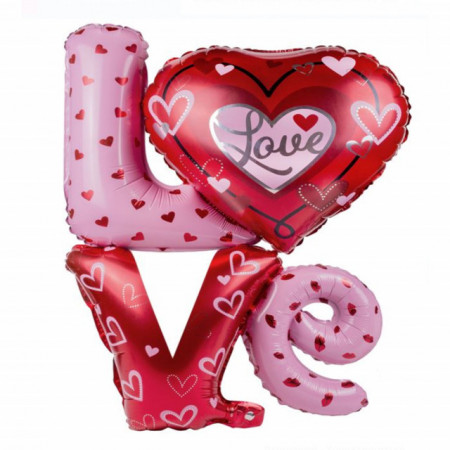 Balon din folie Pufo Love ideal pentru petreceri, zile onomastice, 91 x 81 cm, roz