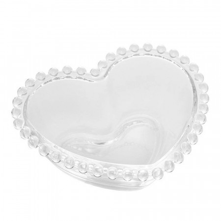 Bol de sticla elegant Pufo Heart pentru servire alune, fistic, bomboane, gustari, 16 cm