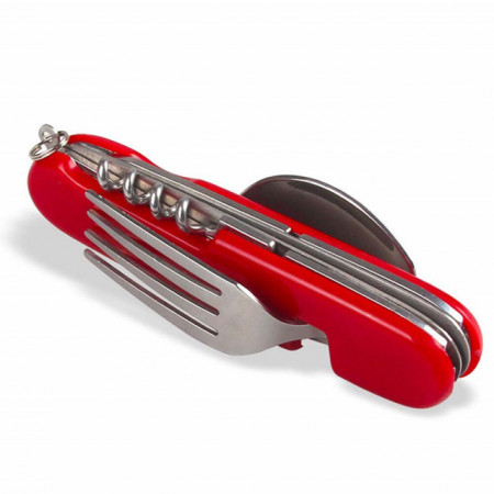 Briceag multifunctional pentru camping 8 in 1, cu lingura si furculita, 19 cm