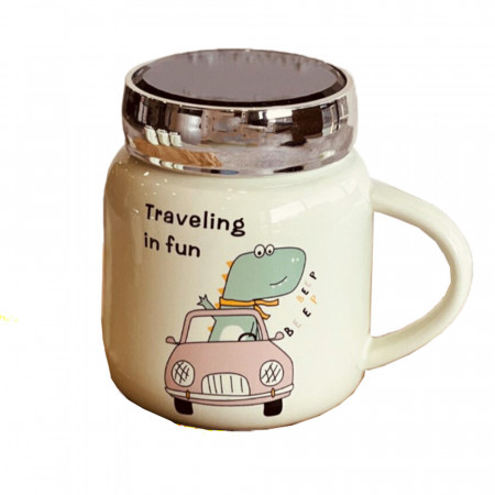 Cana din ceramica cu capac Pufo Traveling pentru cafea sau ceai, 400 ml, verde