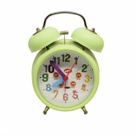 Ceas de masa desteptator pentru copii Pufo Emotion, cu buton de iluminare cadran, 15 cm, verde