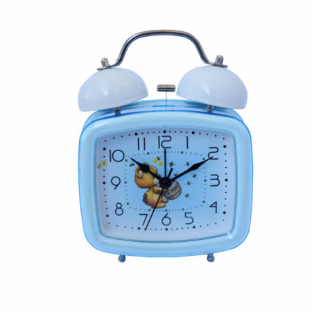 Ceas de masa desteptator pentru copii Pufo Joy, cu buton de iluminare cadran, 16 x 12 cm, model Teddy Bear