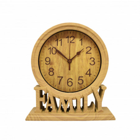 Ceas de masa Pufo Family, model Vintage, 20 x 18 cm, maro deschis