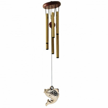 Clopotel de vant cu 6 tuburi sonore metalice pentru casa sau gradina, model Feng-Shui cu pestisor