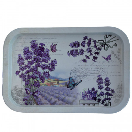 Farfurie metalica Pufo Garden of lavender pentru servire desert, prajituri, aperitive, 34 x 23 cm