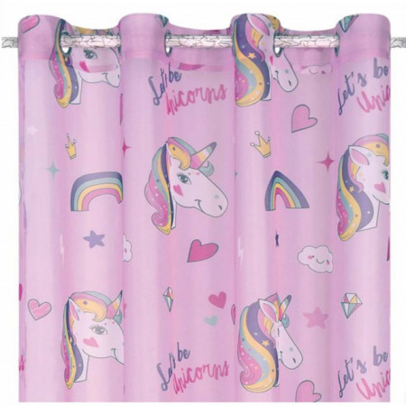 Perdea roz cu model unicorni, 140 x 260 cm, Pufo