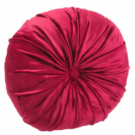 Perna decorativa rotunda Pufo din catifea cu buton, model Romantic velvet, pentru canapea, pat, fotoliu, rosu
